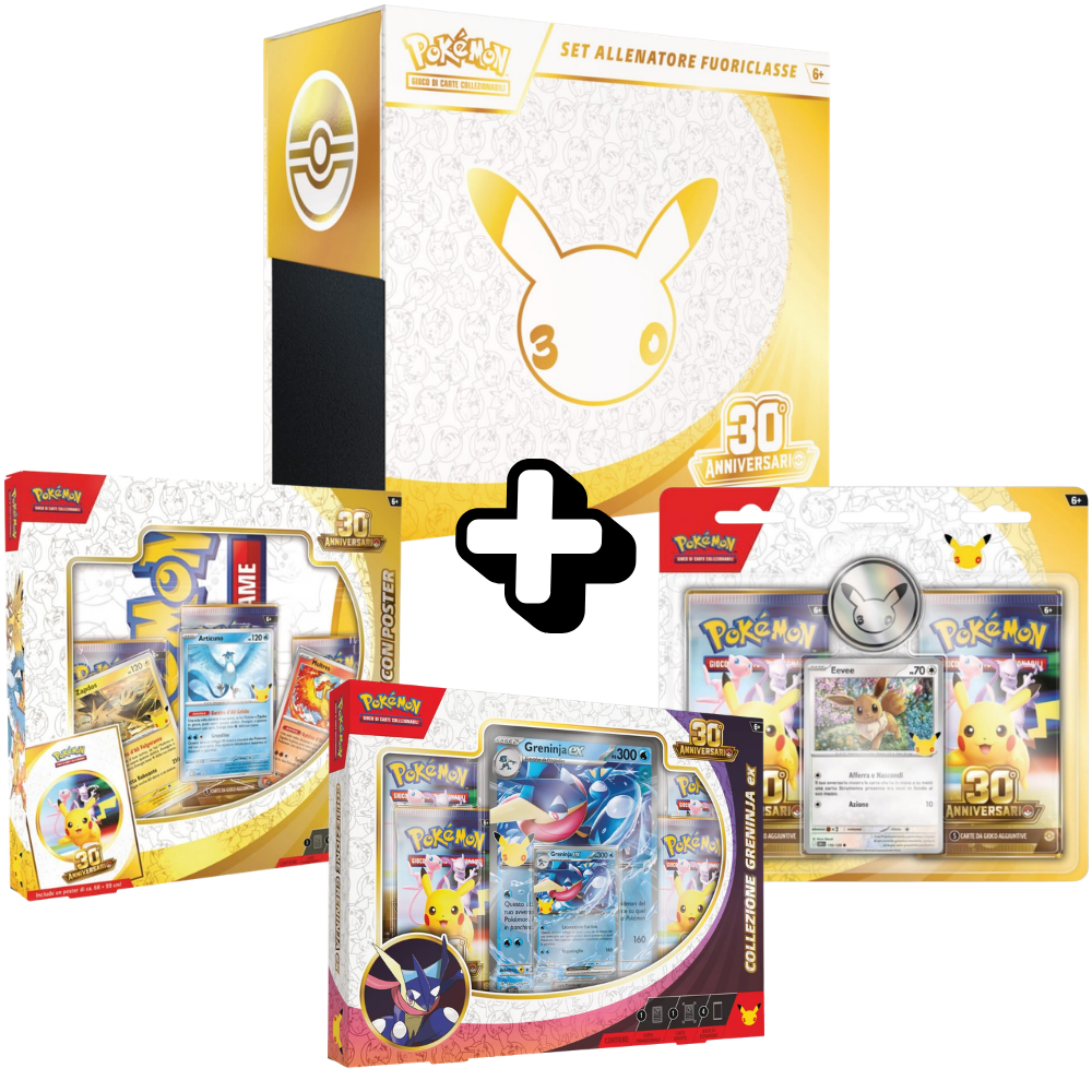 Pokémon: Elite Bundle 30° Anniversario - 1 ETB + 1 Collezione con Poster + 1 Collezione Greninja Ex+ 1 Blister 2 bustine (IT)