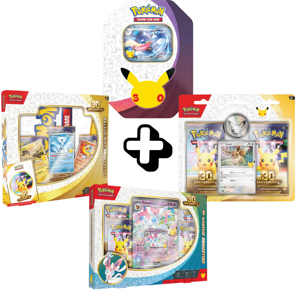 Pokémon: Celebration Bundle 30° Anniversario - 1 Collezione con Poster + 1 Tin Greninja Ex + 1 Collezione Sylveon Ex 1 Blister 2 bustine (IT)