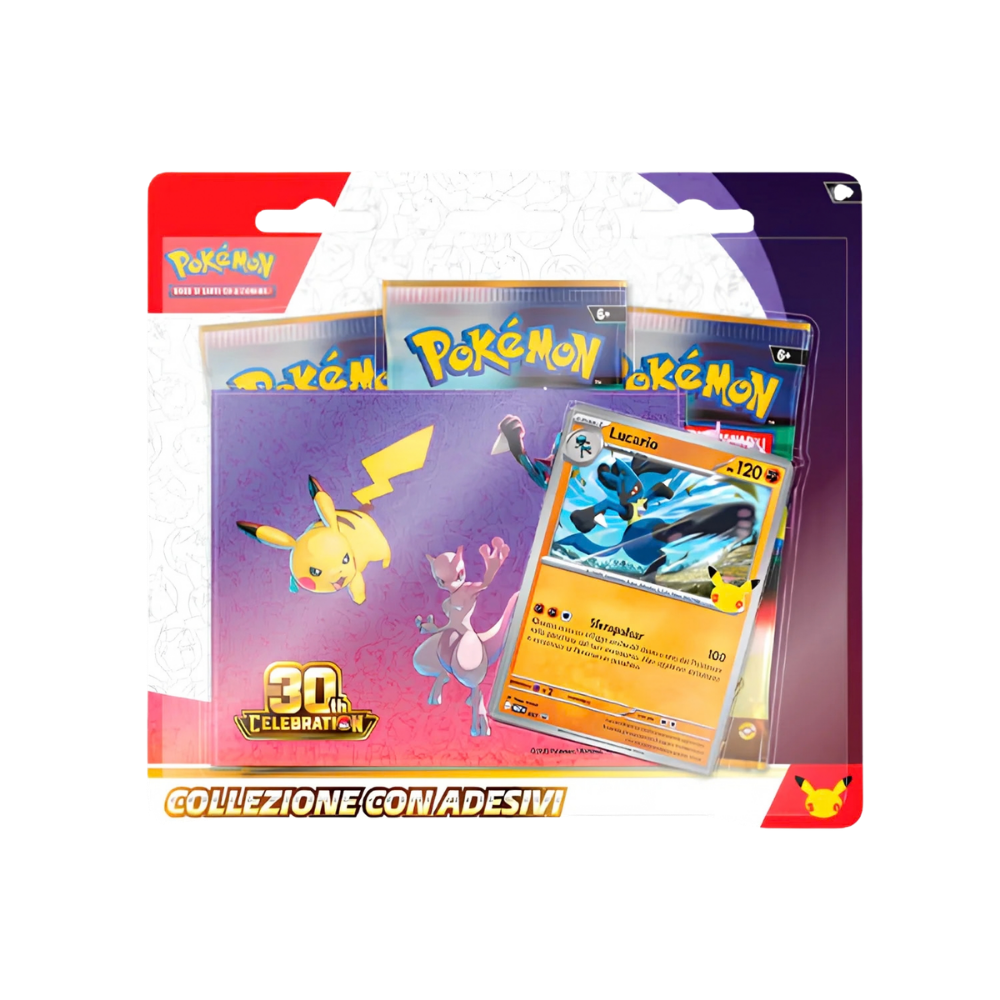 Pokémon: 30° Anniversario (IT) - Collezione con Adesivi Lucario - Blister 3 Bustine