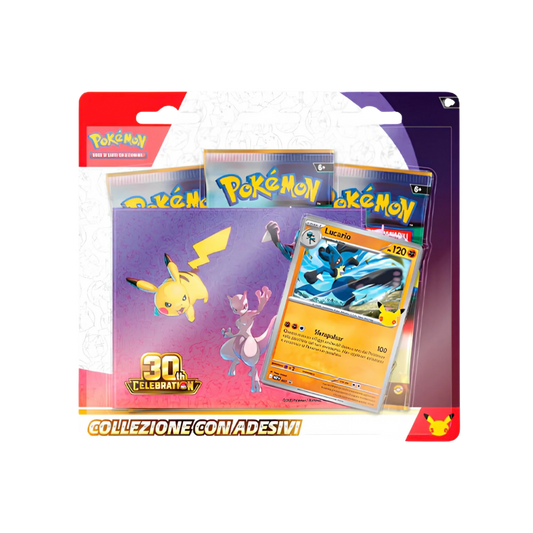 Pokémon: 30° Anniversario (IT) - Collezione con Adesivi Lucario - Blister 3 Bustine