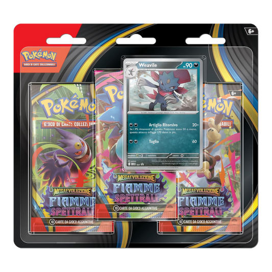 Pokémon: Megaevoluzione - Fiamme Spettrali (IT) - Blister 3 Buste + Carta Promo di Weavile